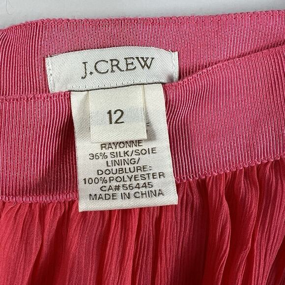 J Crew Coral Pink Orange Chiffon Pleated Knee-Length Silk Blend Skirt Size 12 - Picture 6 of 9
